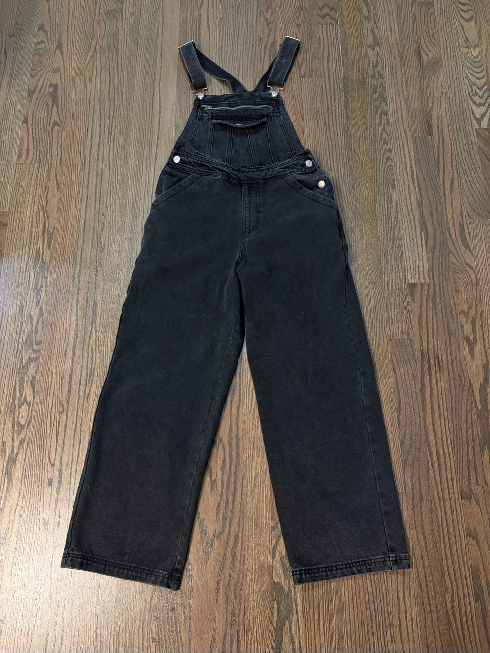 Forever 21 | Black straight leg denim jean overalls Womens size M wide leg ankle